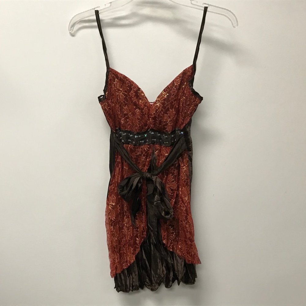 NWOT Crinkle Satin and Metallic Lace Tunic Top